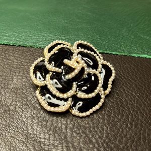 Pearl Camellia Black Enamel Brooch
